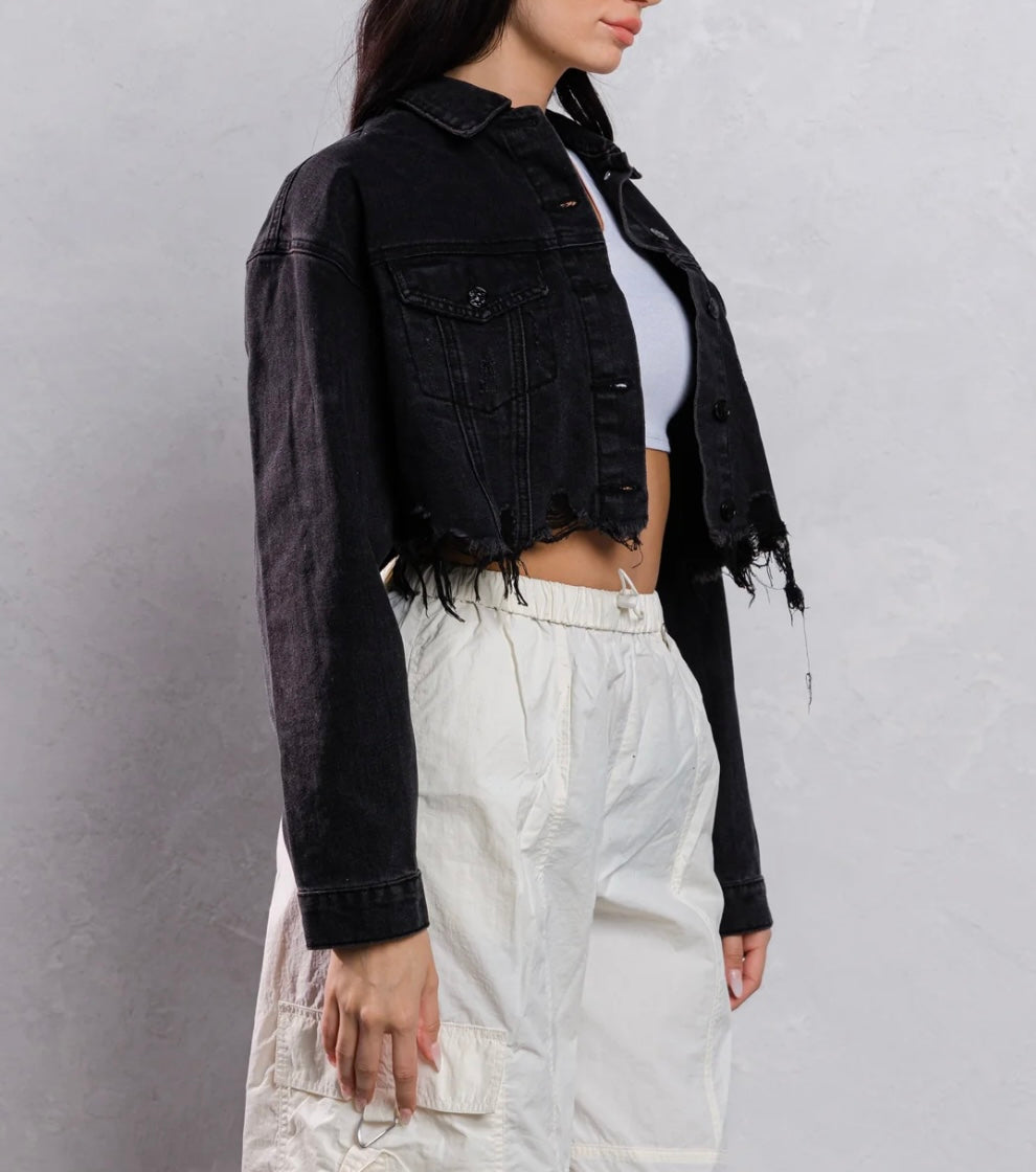 Money over everything crop denim