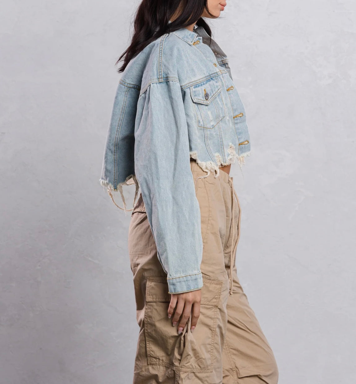 Blessed virgin mary crop denim