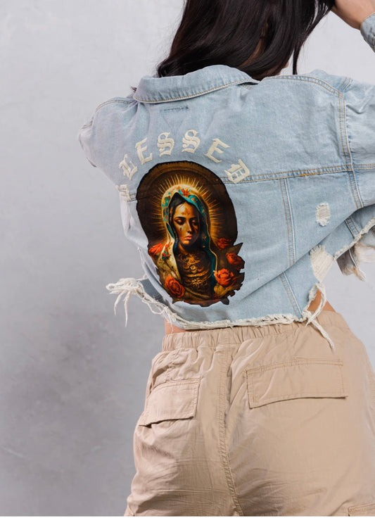 Blessed virgin mary crop denim